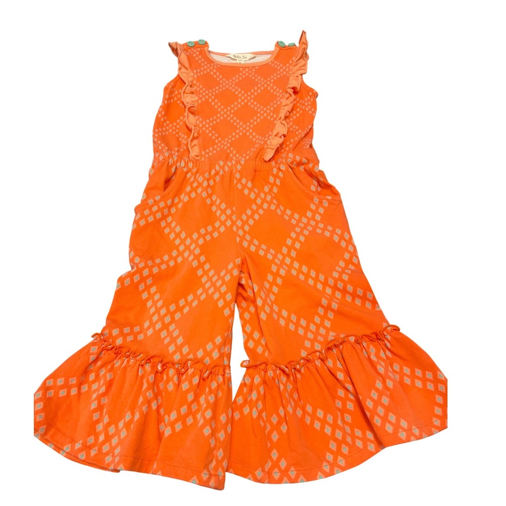 Matilda Jane Dream Chasers Day of Fun Romper Orange Diamond Print‎ Girls Size 4